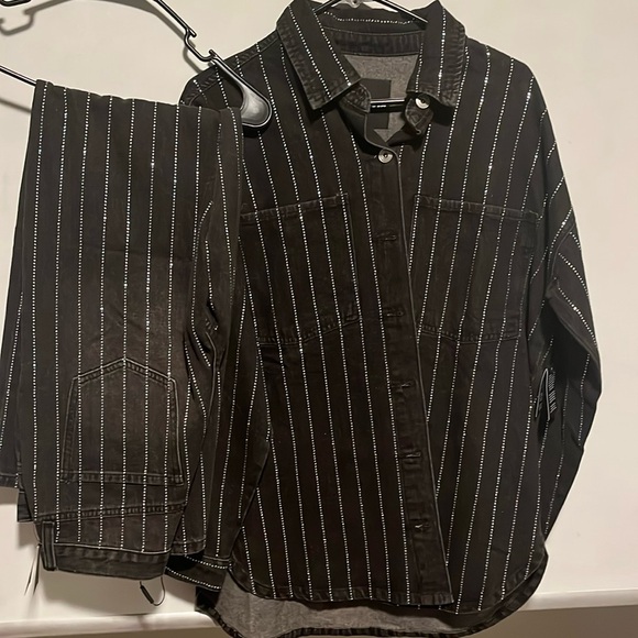 NWT Denim Rhinestone Two-piece Suit ￼ - Picture 2 of 7